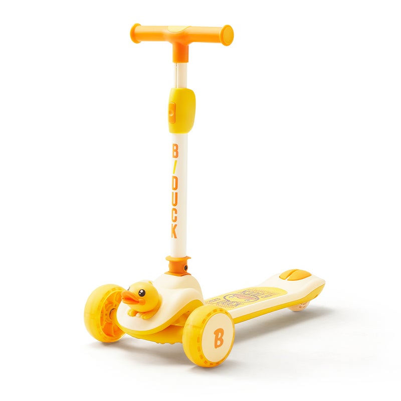 B.Duck - 3 wheel kids scooter, Adjustable Handle Kick Scooter with LED PU Wheels, Yellow, 3-8 Y - Image 1